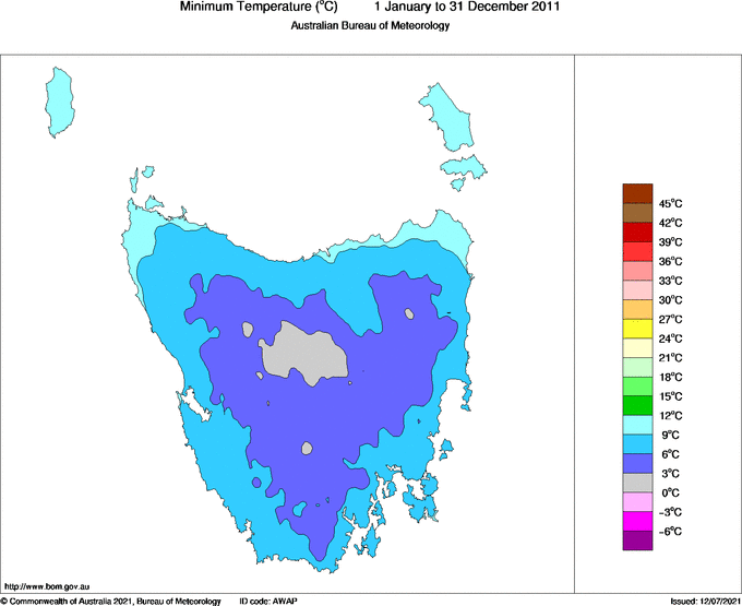 Map of Mean minimum temperature