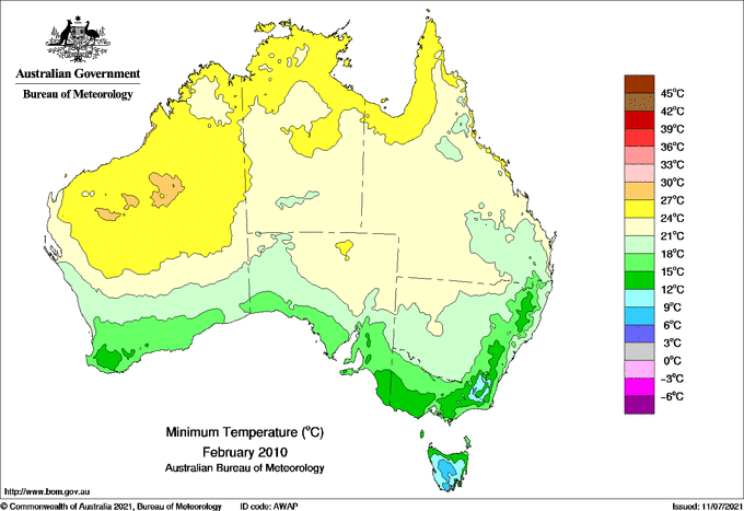 Map of mean daily minimum temperature