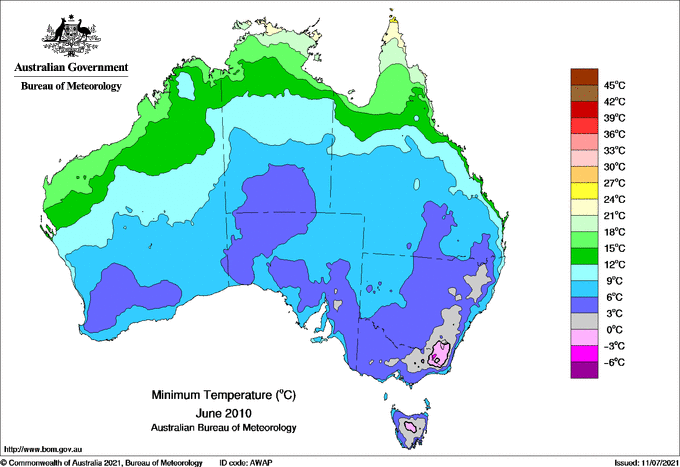 Map of mean daily minimum temperature