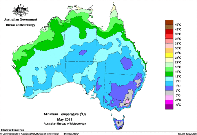 Map of mean daily minimum temperature