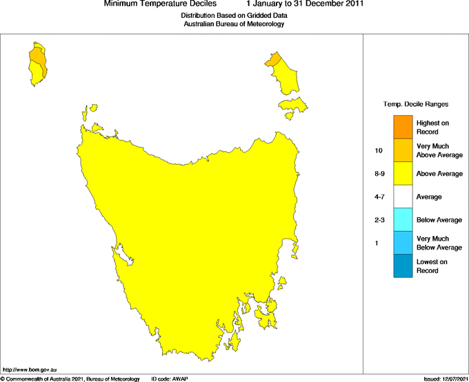 Map of Decile rank of mean minimum temperature