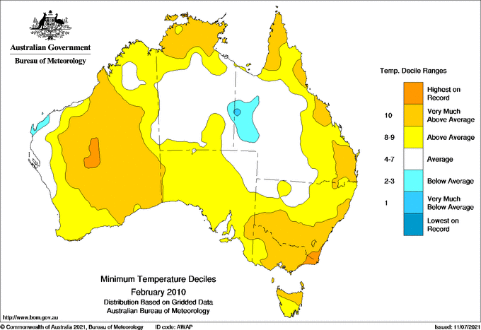 Map of mean daily minimum temperature deciles