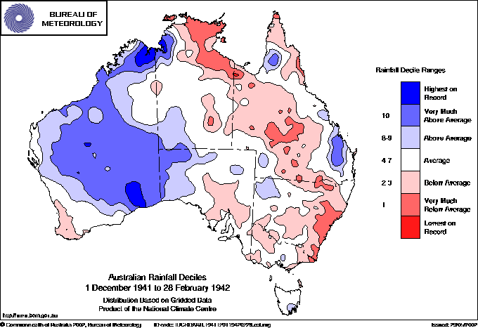 Australian rainfall deciles : 1 December 1941 - 28 February 1942
