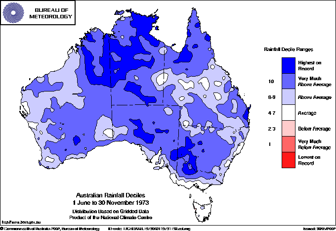 Australian rainfall deciles : 1 June to 30 November 1973