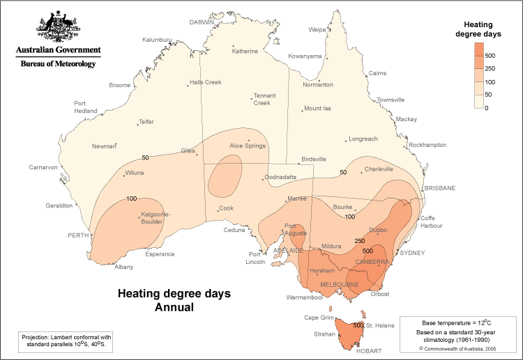 Heating degree days base temperature 12 degrees for Annual