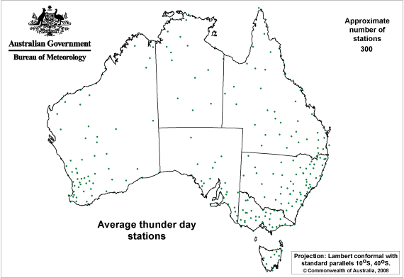 recording stations used in the annual thunder-day analysis