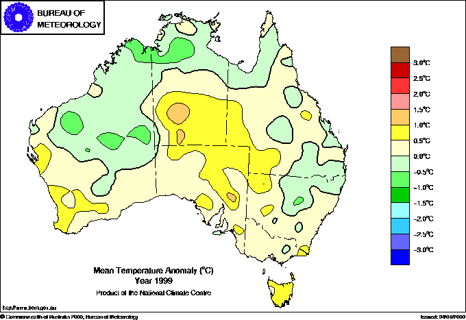 australia mean temperature anomalies