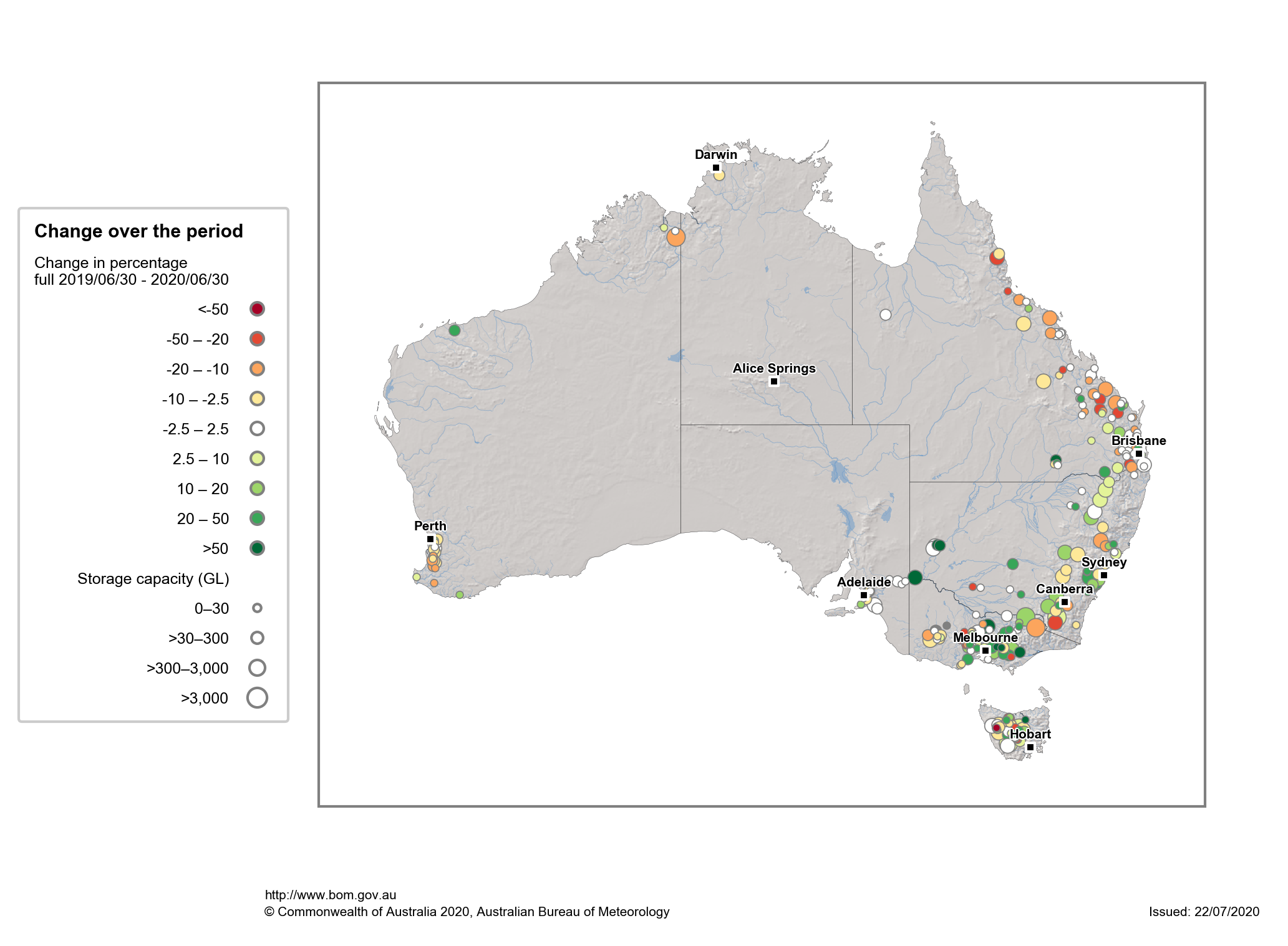 Map showing percentage change in storage systems during 2019-20