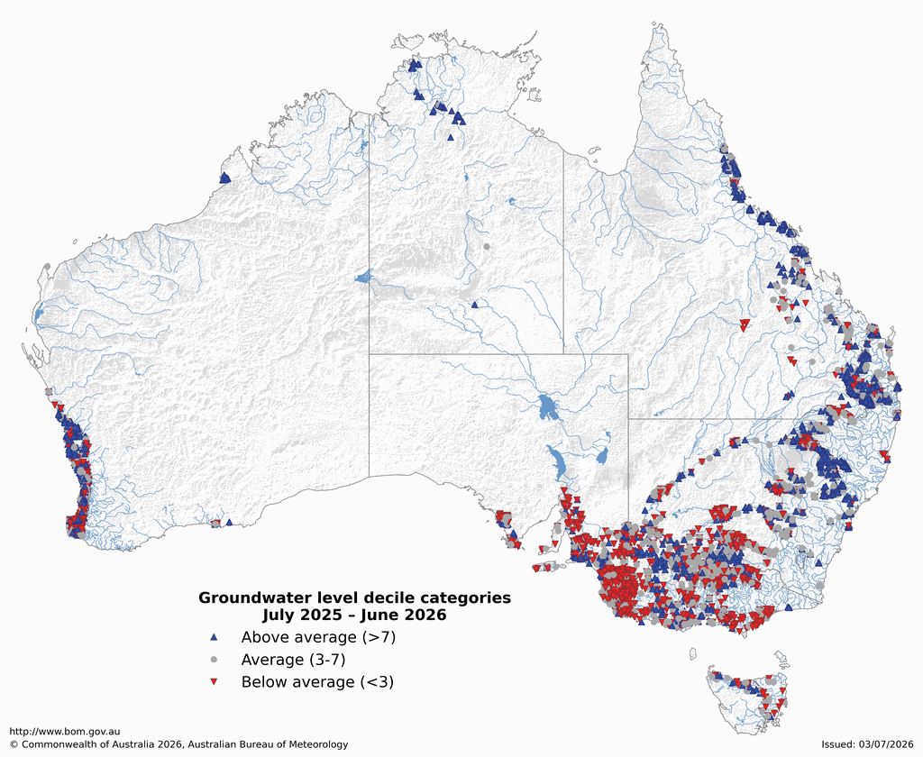 Map of groundwater levels