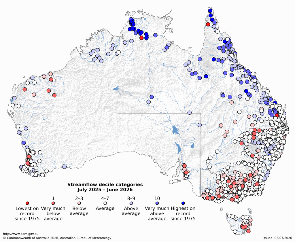 Streamflow deciles map for the 2025–2026 financial year