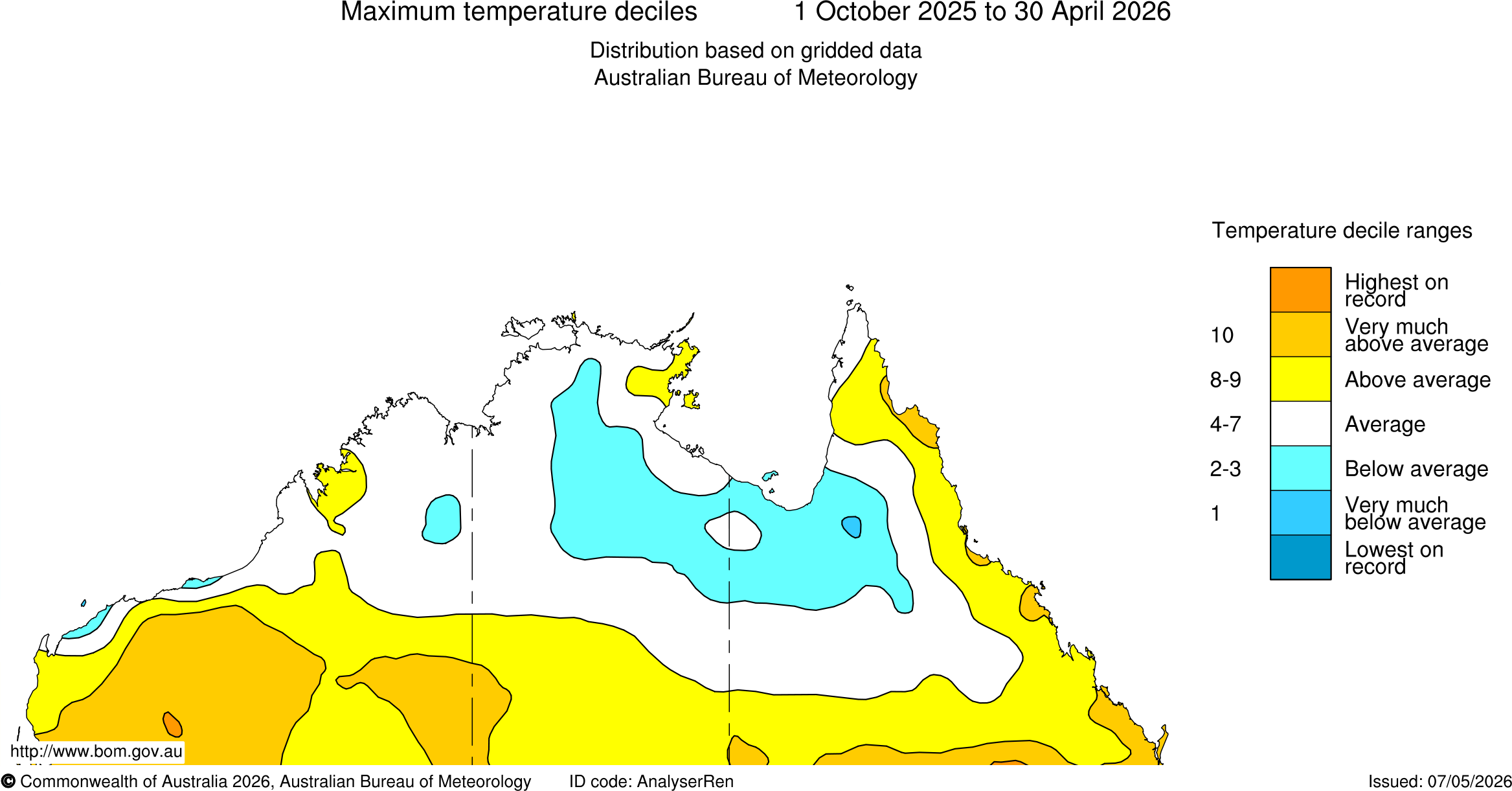 Map of maximum temperature deciles