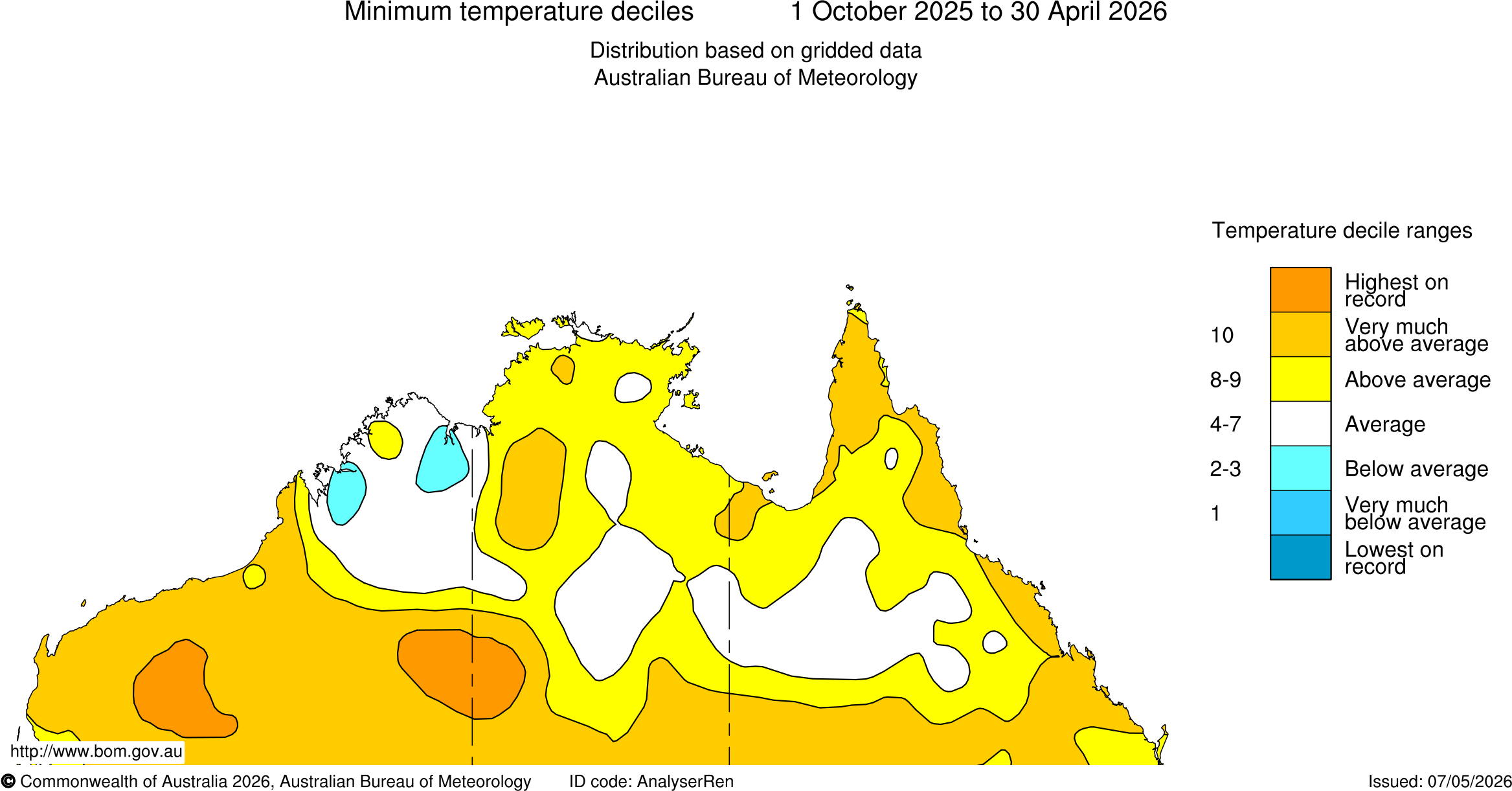 Map of minimum temperature deciles
