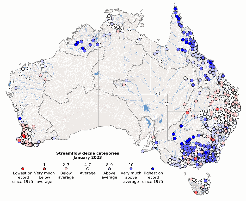 Streamflow decile rankings across Australia