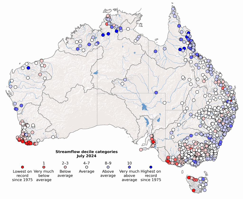 Streamflow decile rankings across Australia