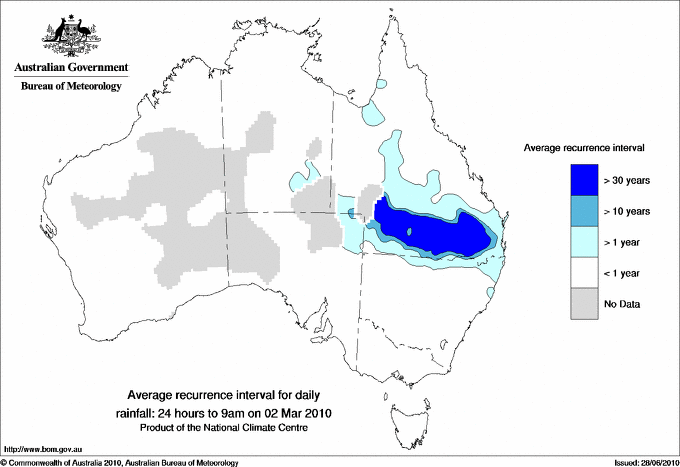 Daily rainfall average recurrence interval map