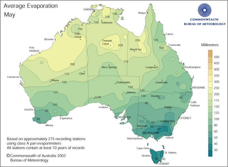 Average Evaporation map for May
