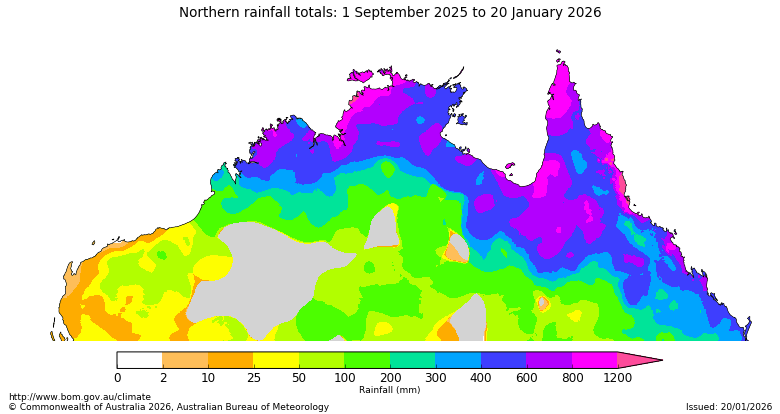 Northern rainfall totals since 1 September