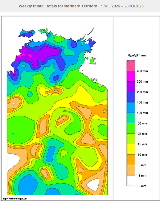 Weekly rainfall totals for NT