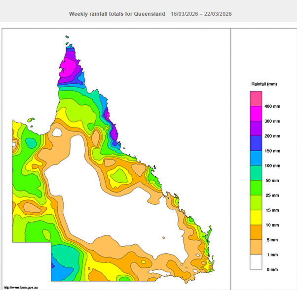 Weekly rainfall totals for QLD
