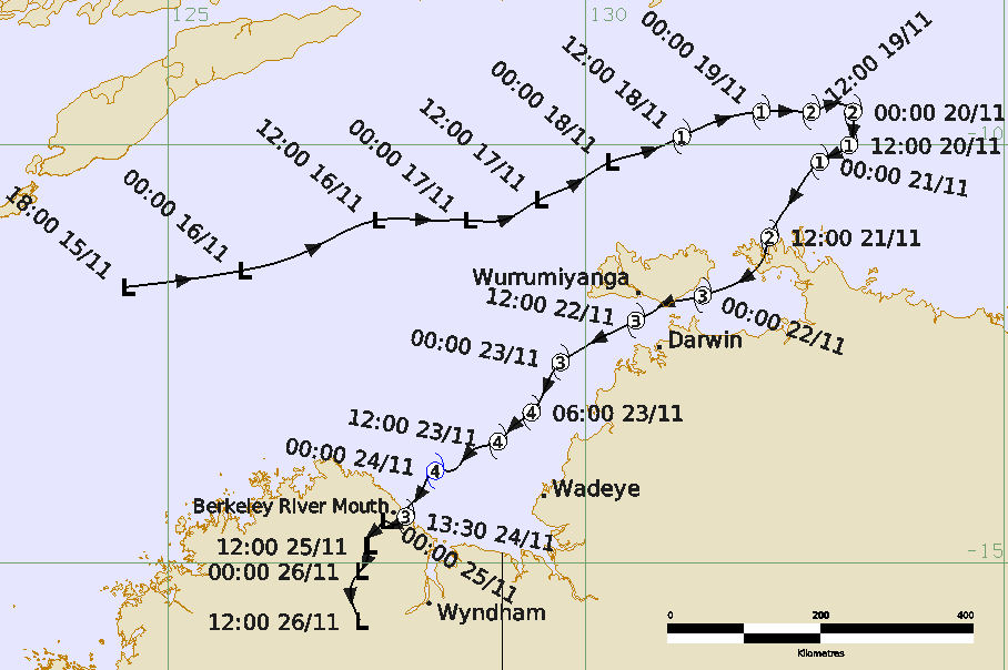 Best Track of Severe Tropical Cyclone Fina