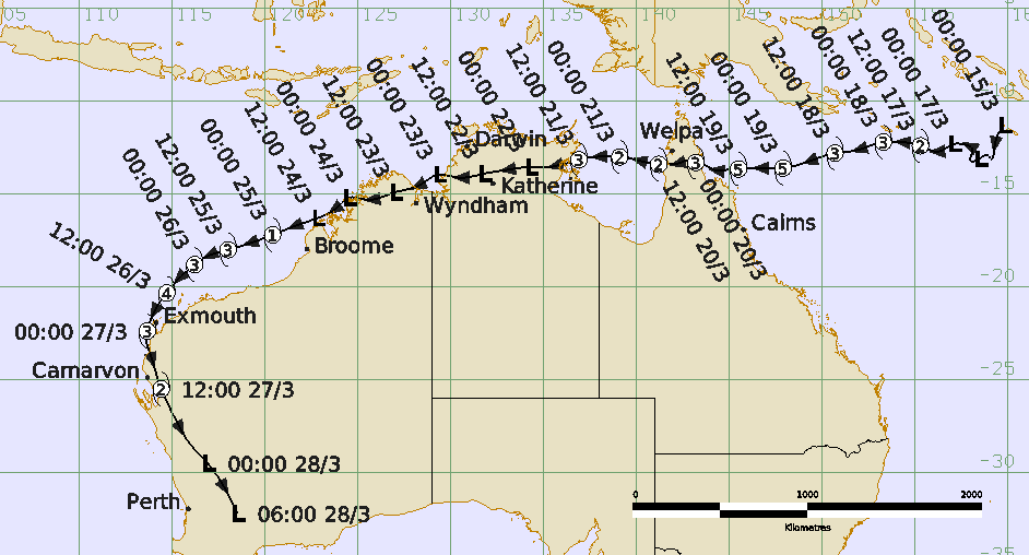 Track of Severe Tropical Cyclone Narelle