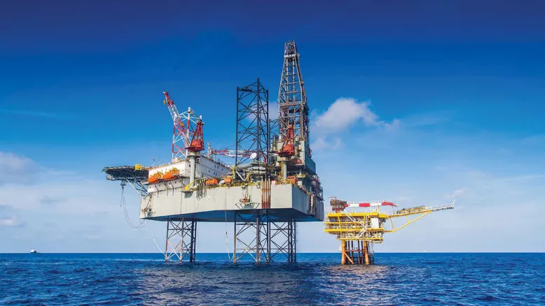 Oil and gas drilling rig in the sea.