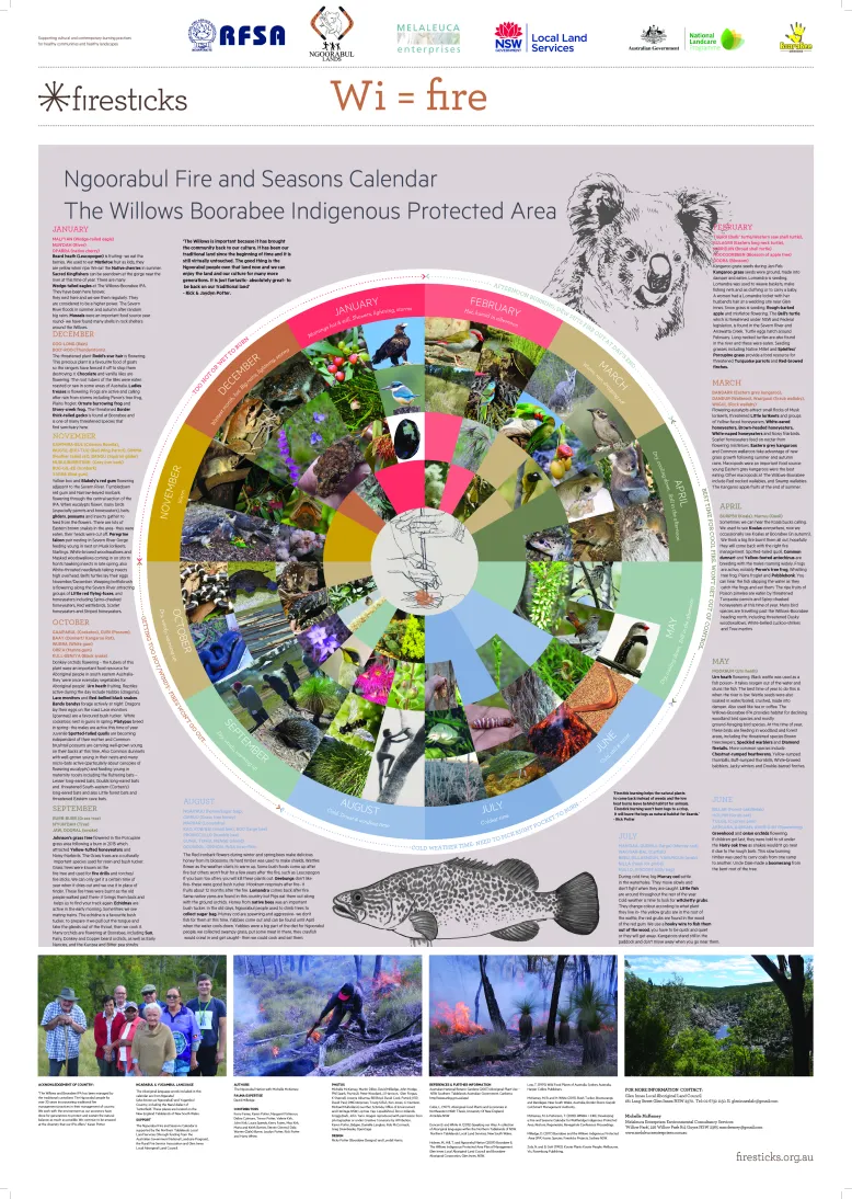 Colour wheel with photos of flora and fauna related to each Ngoorabul season.