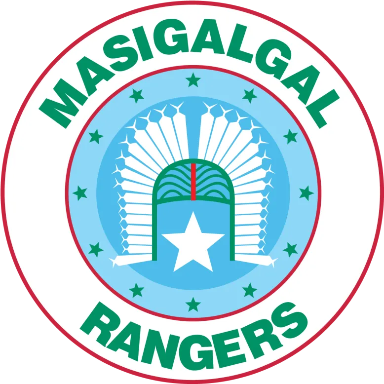 Masigalgal Rangers logo features two red circles with green text and blue imagery in the middle.