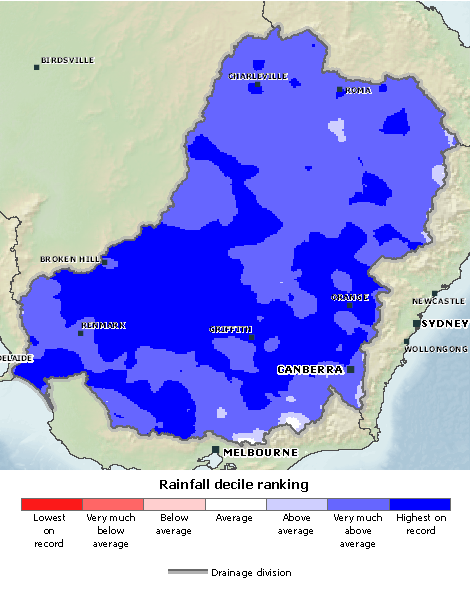 map visualising rainfall details for Murray-Darling Basin