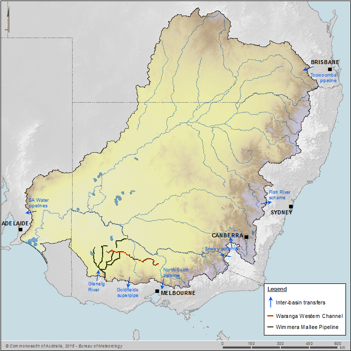 Figure C9 Water transfers into, out of and between catchments within the Murray–Darling Basin region