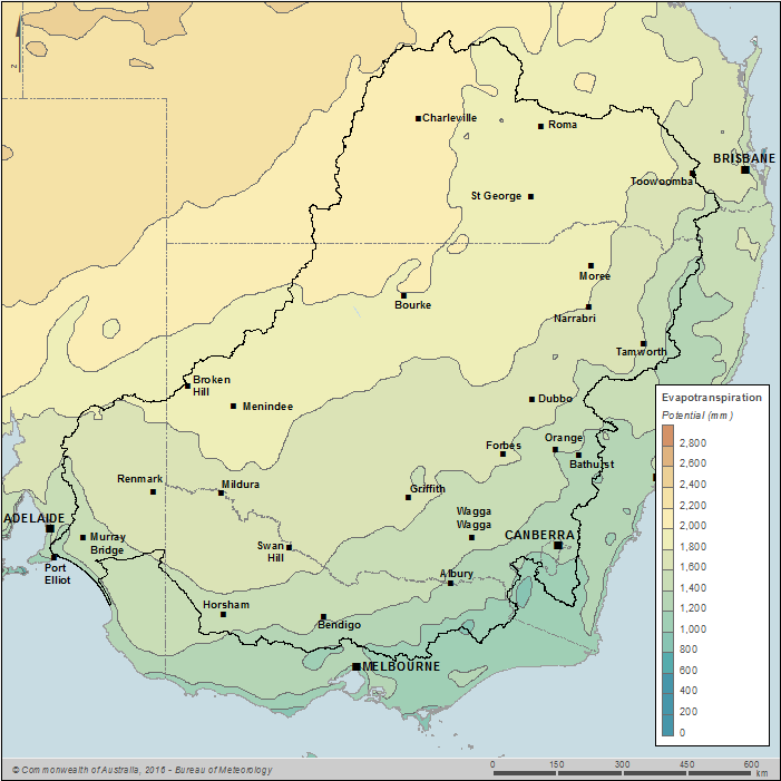 Figure C16 Total annual potential evapotranspirationfor the Murray–Darling Basin region during the 2014–15 year