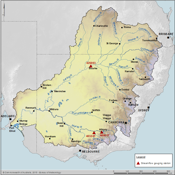 Figure C8 Key streamflow gauging station locations along the main rivers within the Murray–Darling Basin region