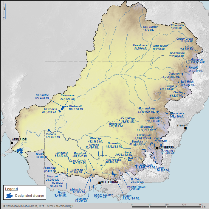 Figure C6 Major surface water storages within the Murray–Darling Basin region