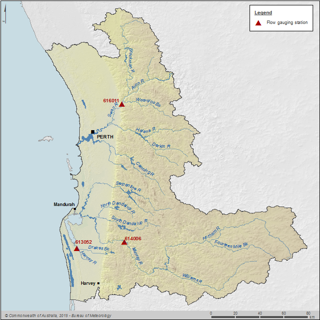 Figure C8 Key flow gauging stations along the main rivers within the Perth region