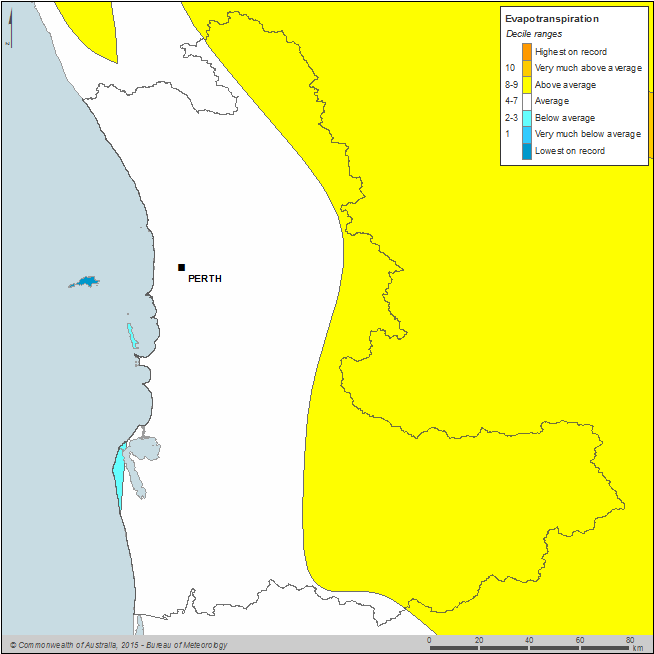 Figure C15  Map of annual evapotranspiration deciles for the Perth region during the 2014–15 year