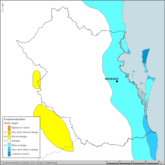 Figure C16 Annual potential evapotranspiration deciles for the South East Queensland region during the 2014–15 year 