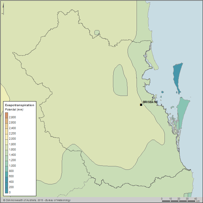Figure C15 Total annual evapotranspiration for the South East Queensland region during the 2014–15 year