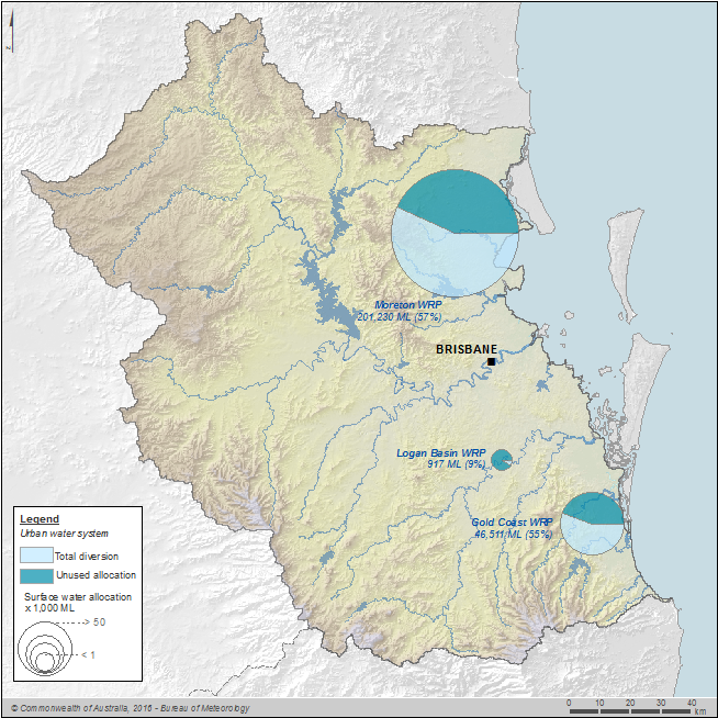 Figure N6 Surface water allocated diversion for urban supply within the South East Queensland region during the 2014–15 year