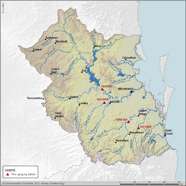 Figure C6 Key flow gauging stations along the main rivers within the South East Queensland region 