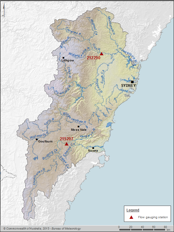 Figure C6 Streamflow gauging stations along the main rivers within the Sydney region 