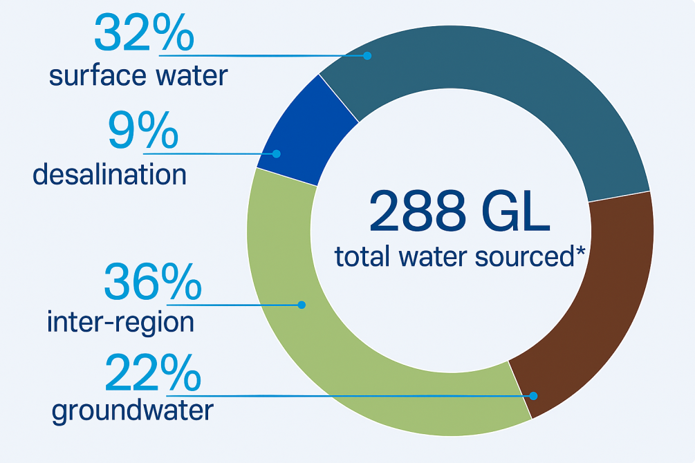 Graph showing breakdown of water sources used in the Adelaide region.