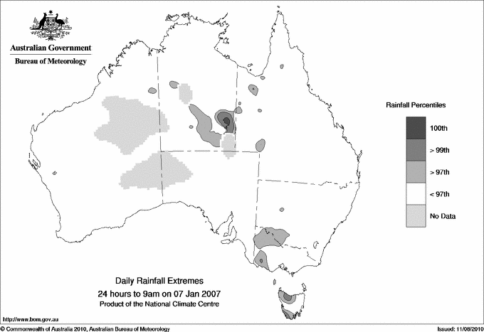 Australian daily rainfall extreme area maps