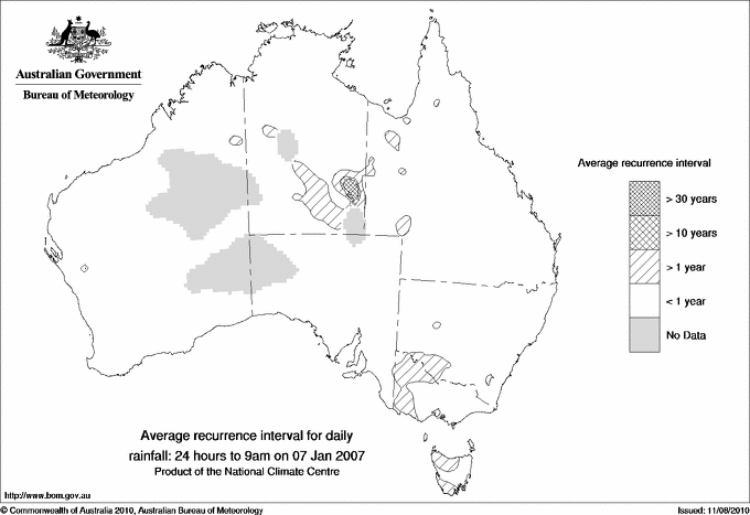 Australian daily rainfall average recurrence interval maps