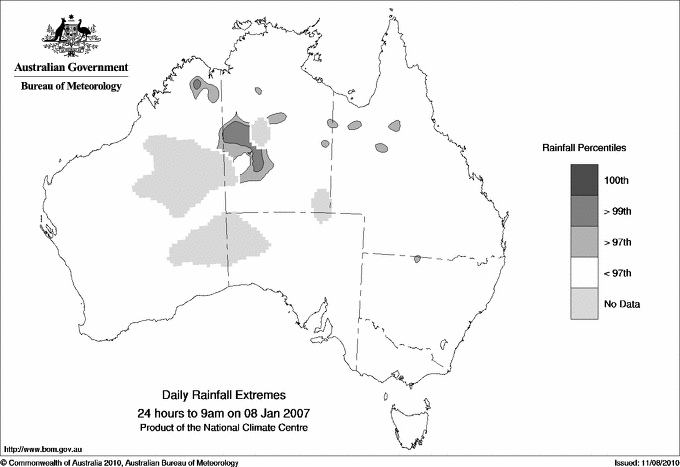 Australian daily rainfall extreme area maps