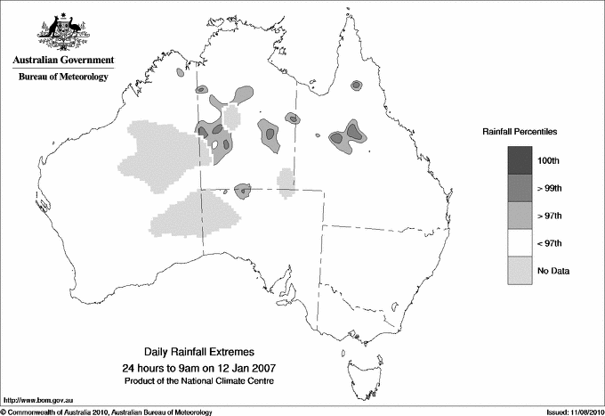 Australian daily rainfall extreme area maps