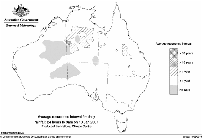Australian daily rainfall average recurrence interval maps
