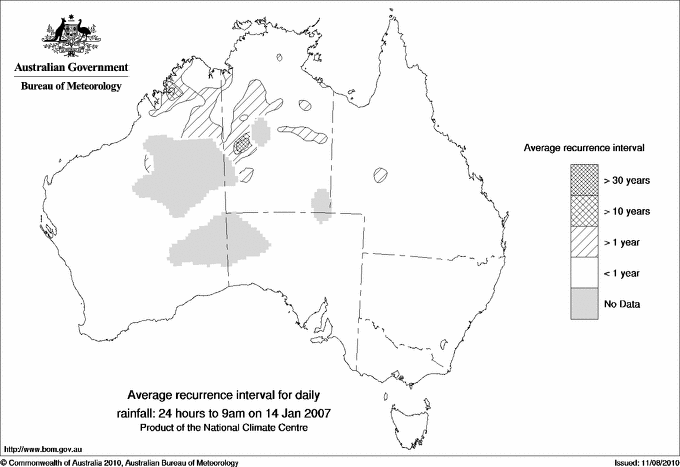 Australian daily rainfall average recurrence interval maps