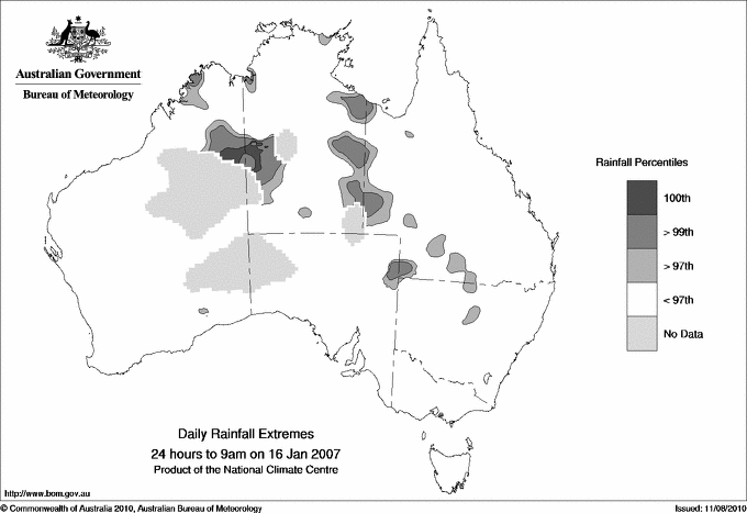 Australian daily rainfall extreme area maps