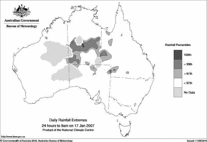 Australian daily rainfall extreme area maps