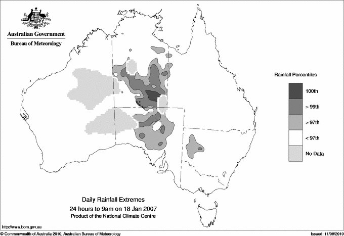 Australian daily rainfall extreme area maps